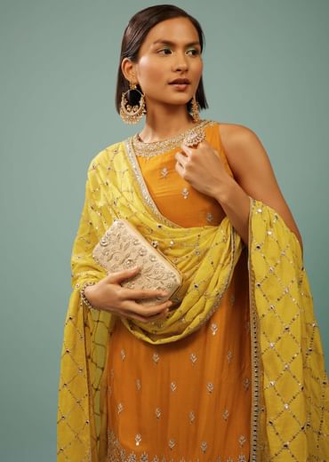 Chrome Yellow Sharara Suit With Embroidery