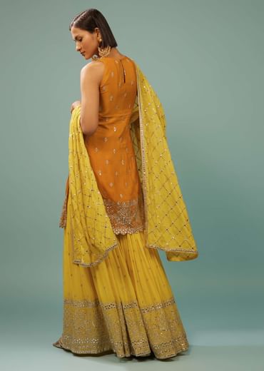 Chrome Yellow Sharara Suit With Embroidery