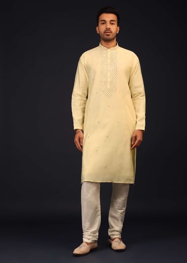 Kalki Transparent Yellow Embroidered Kurta Set