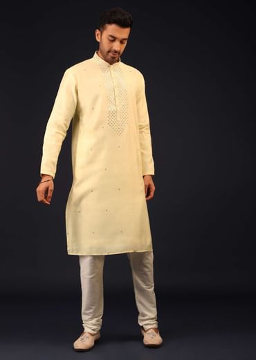 Kalki Transparent Yellow Embroidered Kurta Set
