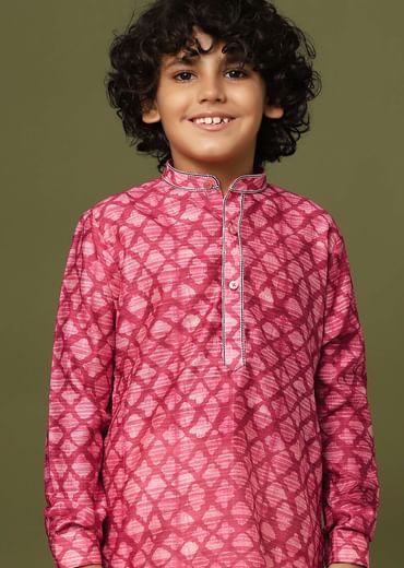 Kalki Valentine Red Boys Kurta Set In Tussar Silk With Threadwork On The Yoke For Boys