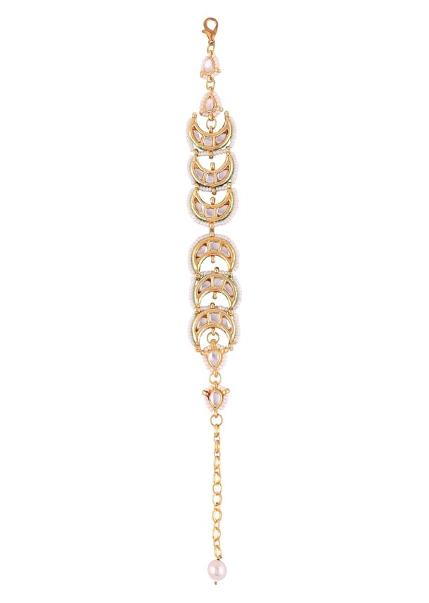 Kundan And Pearl Bracelet In Gold Tone
