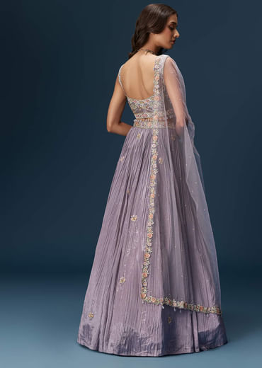Lavender Bridesmaid Lehenga With Sweetheart Neckline Blouse And Embroidered Dupatta