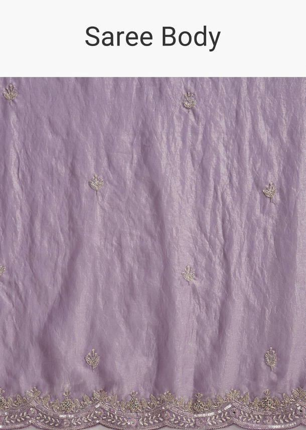 Lavender Chinon Embroidered Saree With Floral Embroidery