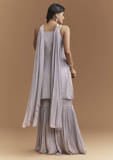 Lavender Chinon Sharara Suit With Beads And Moti Work