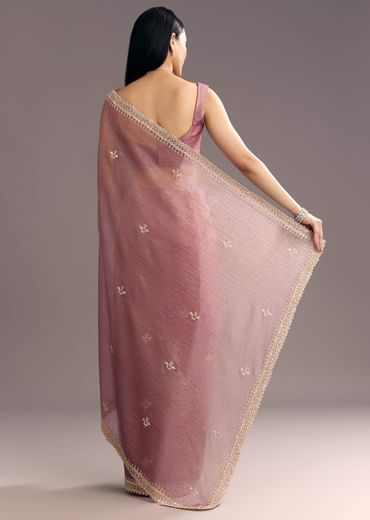 Lavender Crushed Tissue Saree With Stones And Cutdana Embroidery