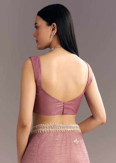 Lavender Crushed Tissue Saree With Stones And Cutdana Embroidery