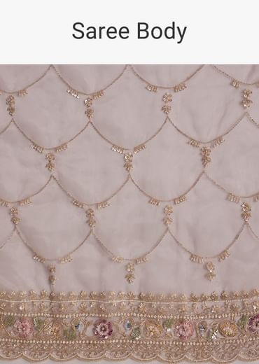 Lavender Glass Tissue Saree With Multicolor Sequins And Heavy Jaal
