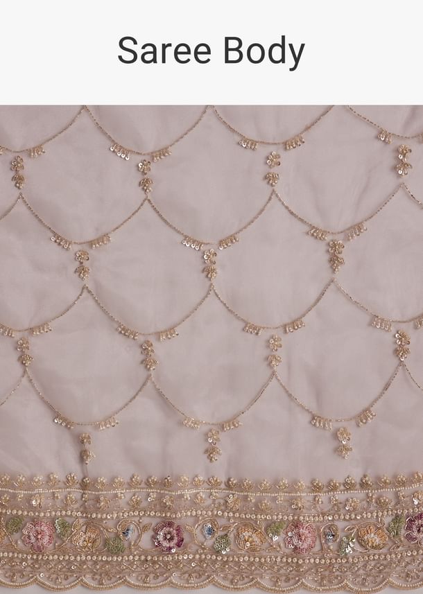 Lavender Glass Tissue Saree With Multicolor Sequins And Heavy Jaal