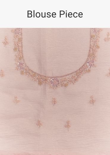 Lavender Glossy Finish Crushed Tissue Saree With Cutdana Moti Embroidery