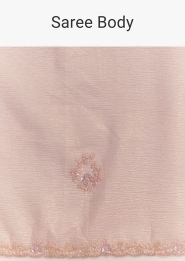 Lavender Glossy Finish Crushed Tissue Saree With Cutdana Moti Embroidery