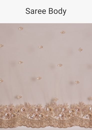 Lavender Net Saree With Scalloped Border