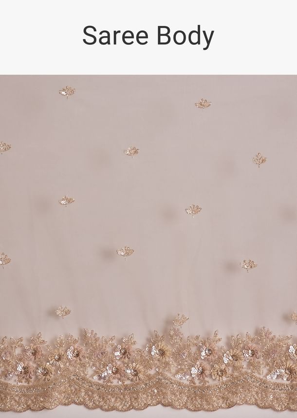 Lavender Net Saree With Scalloped Border