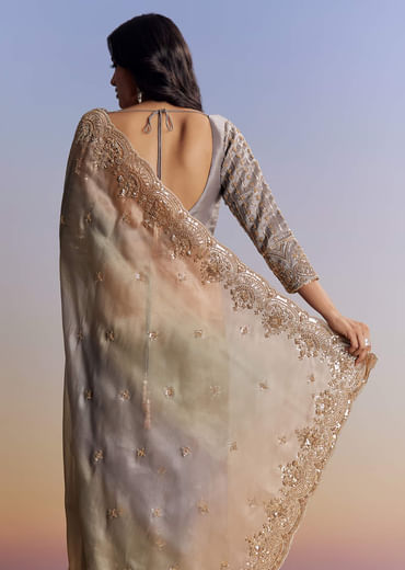 Lavender Ombre Tissue Saree With Embroidered Cutdana And Beads