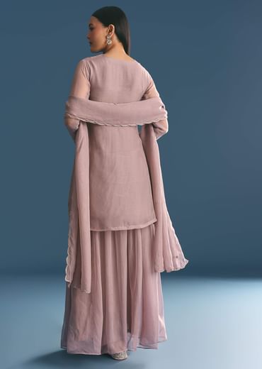 Lavender Organza Kurta Palazzo Suit With Zardosi Work