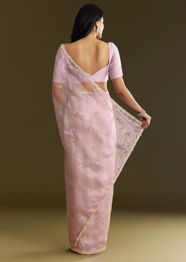 Lavender Tissue Saree With Cutdana And Sequins Embroidery And Scallop Border