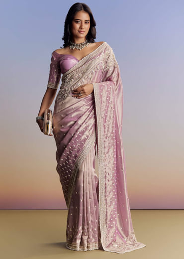 Lavender Tissue Saree With Cutdana Sequin And Bead Embroidery