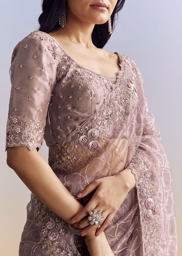 Lavender Tissue Saree With Floral Jaal