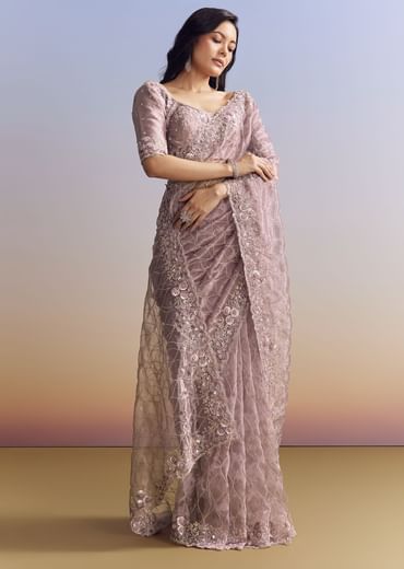 Lavender Tissue Saree With Floral Jaal