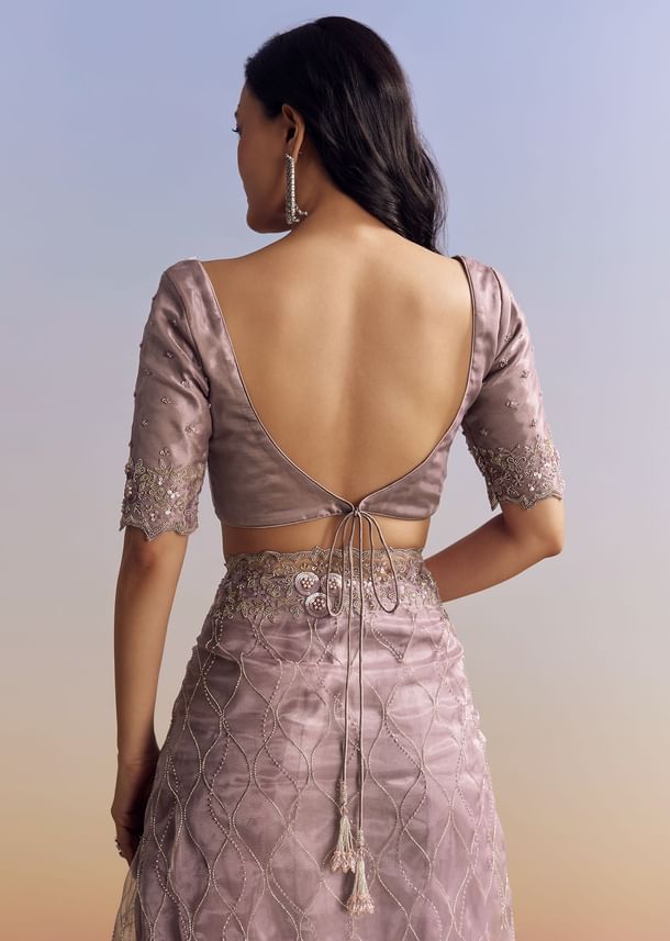 Lavender Tissue Saree With Floral Jaal