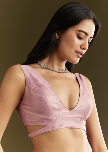 Lavender Tissue Saree With Moti And Cutdana Embroidery And Scallop Border