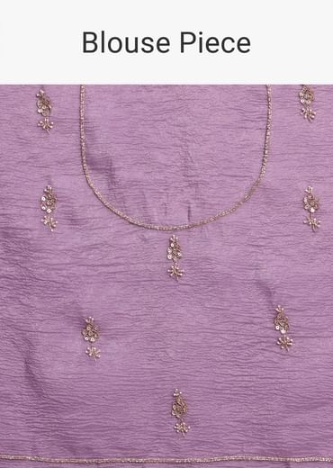 Lavender Crushed Tissue Saree With Moti And Cutdana Embroidered Border