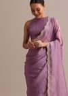 Lavender Crushed Tissue Saree With Moti And Cutdana Embroidered Border