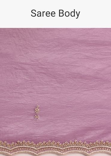 Lavender Crushed Tissue Saree With Moti And Cutdana Embroidered Border