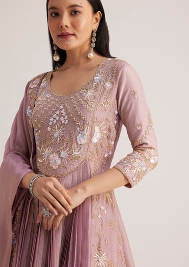 Lavender Embroidered Anarkali With Dupatta