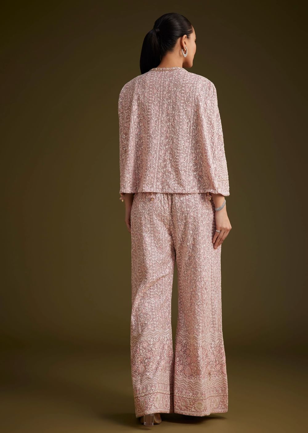 Lavender Georgette Palazzo Set And Lucknowi Cape
