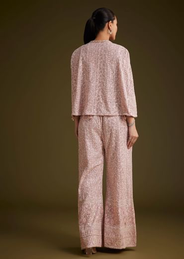 Lavender Georgette Palazzo Set And Lucknowi Cape