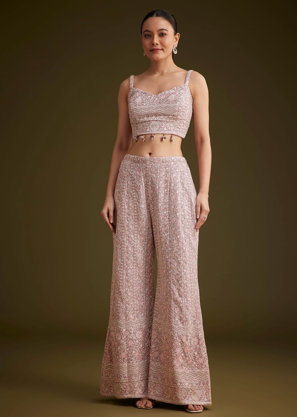 Lavender Georgette Palazzo Set And Lucknowi Cape