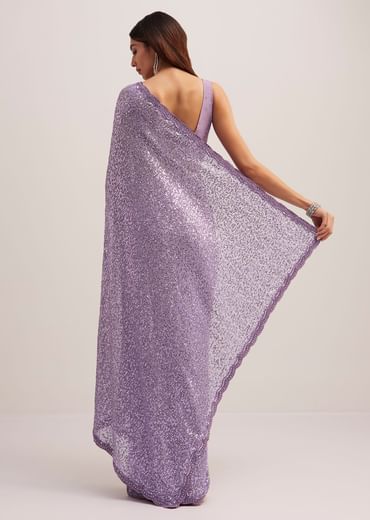 Lavender Half And Half Sequins Saree