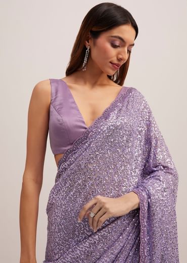 Lavender Half And Half Sequins Saree