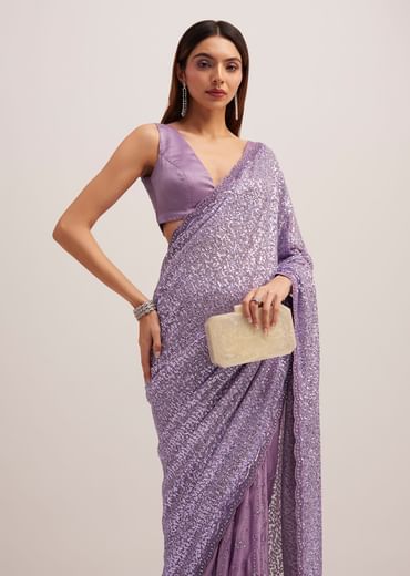 Lavender Half And Half Sequins Saree