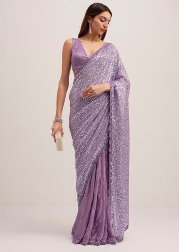 Lavender Half And Half Sequins Saree