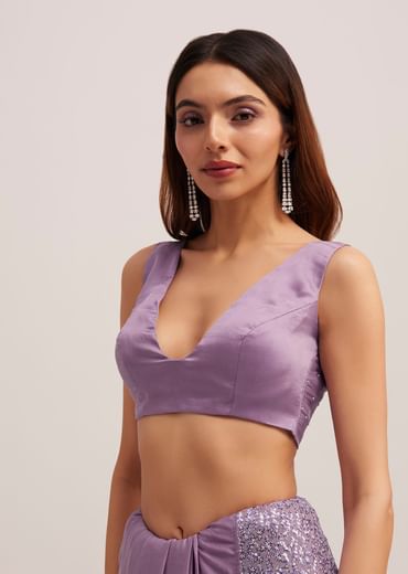 Lavender Half And Half Sequins Saree