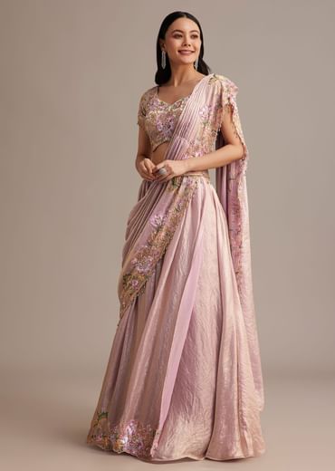 Lavender Organza Tissue Lehenga Set With Sequins And Bead Work