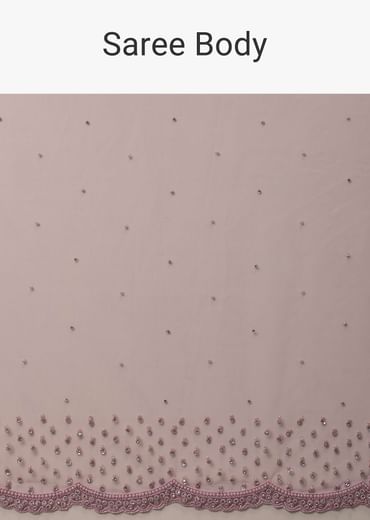 Lavender Pink Stone And Beads Embellished Net Saree