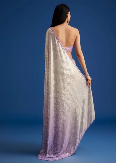Lavender Purple Ombre Sequins Saree With An Embellished Border