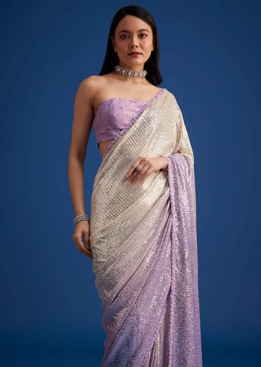 Lavender Purple Ombre Sequins Saree With An Embellished Border