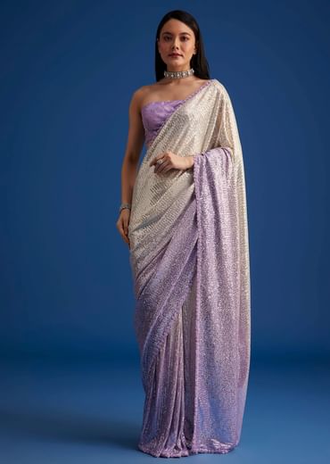 Lavender Purple Ombre Sequins Saree With An Embellished Border