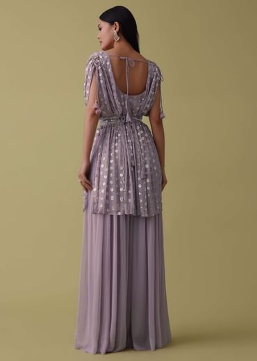 Lavender Purple Palazzo Top Set In Georgette With Sequins Work