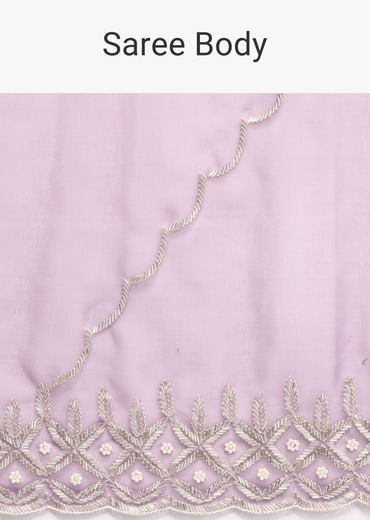 Lavender Scallop Border Saree With Unstitched Blouse