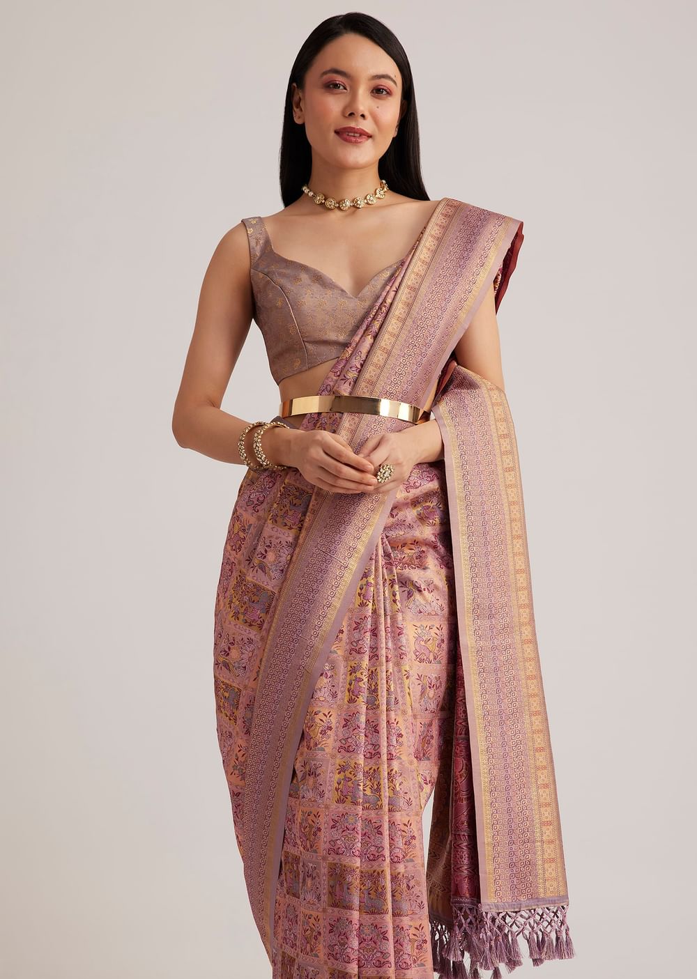 Lavender Silk Saree With Intricate Woven Motifs