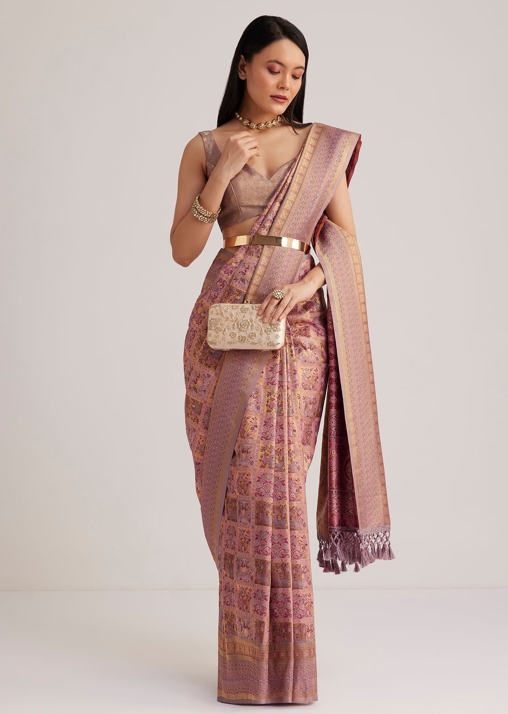 Lavender Silk Saree With Intricate Woven Motifs