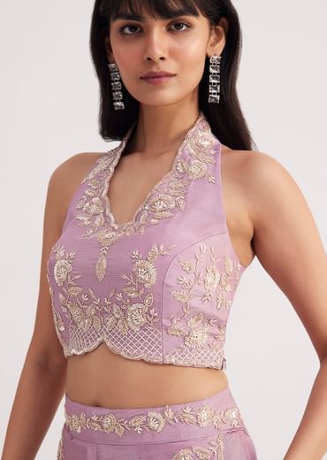 Lavender Tissue Crop Top And Palazzo Set
