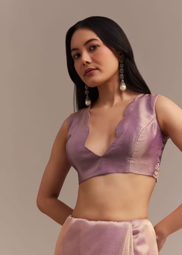 Lavender Tissue Saree Embroidered With Sequins And Cutdana