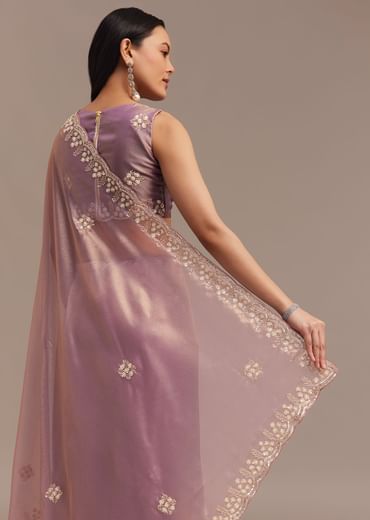 Lavender Tissue Saree Embroidered With Sequins And Cutdana