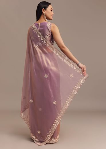 Lavender Tissue Saree Embroidered With Sequins And Cutdana